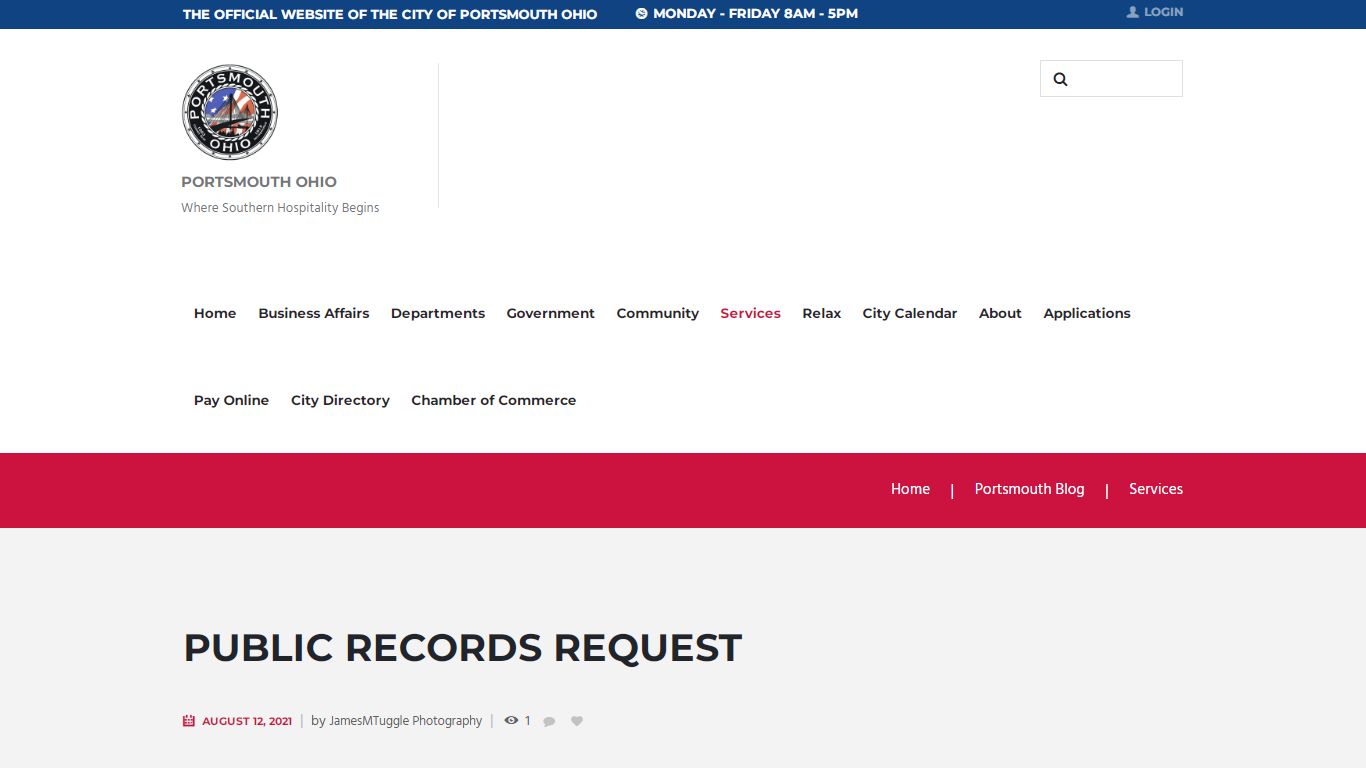 Public Records Request – The City of Portsmouth Ohio