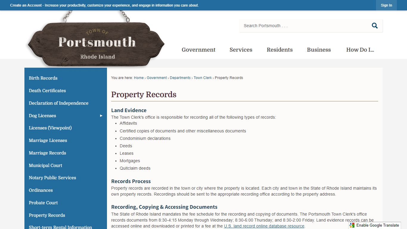 Property Records | Portsmouth, RI - Official Website